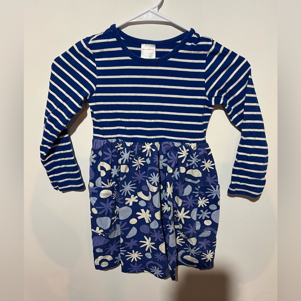 Hanna Andersson - Size 5 (110cm) Blue and White Fit and Flare Dress